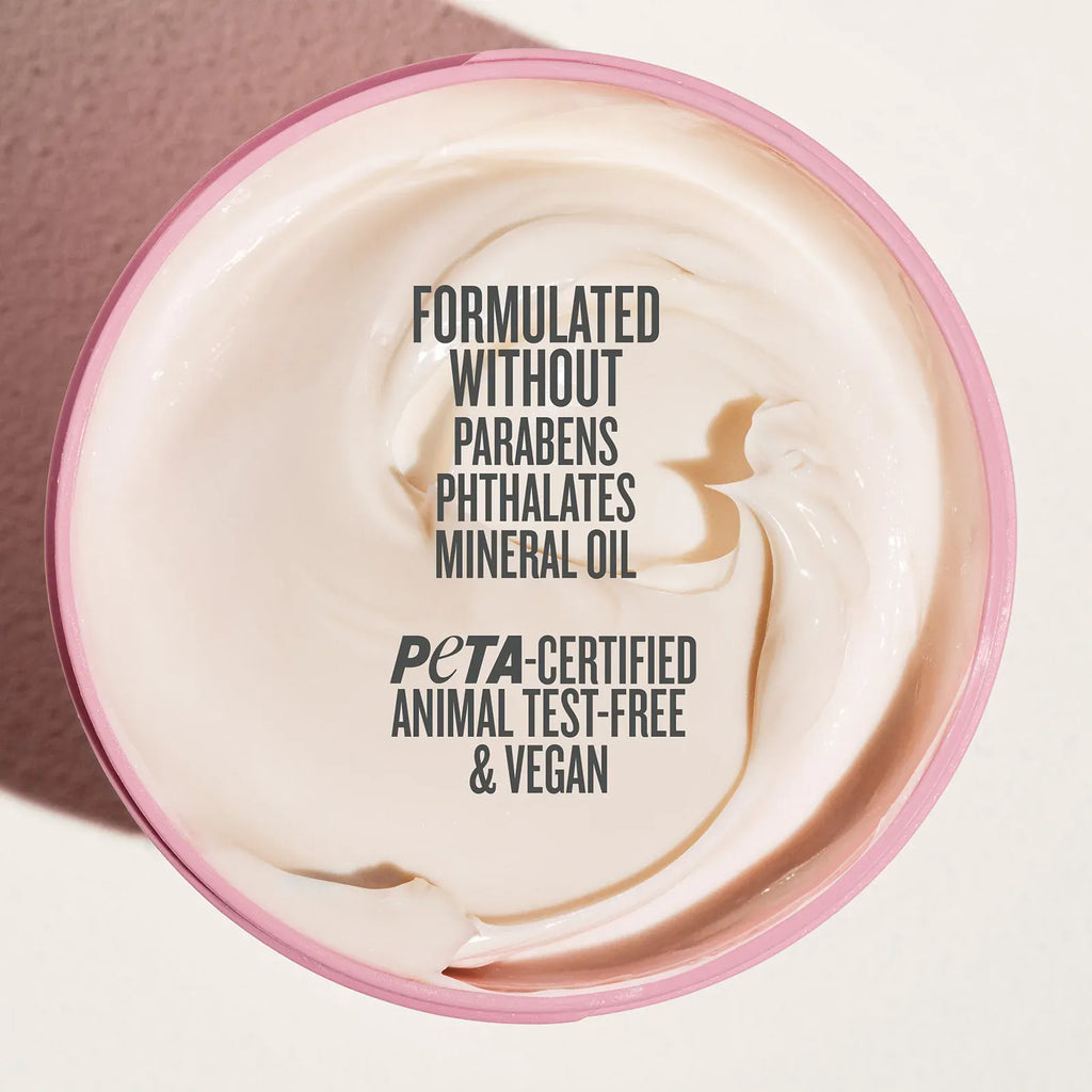 Jar of cream with PETA certification text on a light background

Formulated without parabens, pthalates, mineral oil, peta-certified animal test-free and vegan