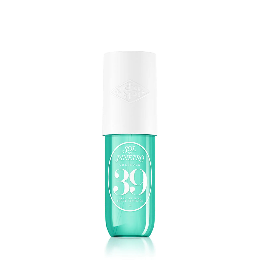 Cosmetic bottle with a white cap and teal body on a white background