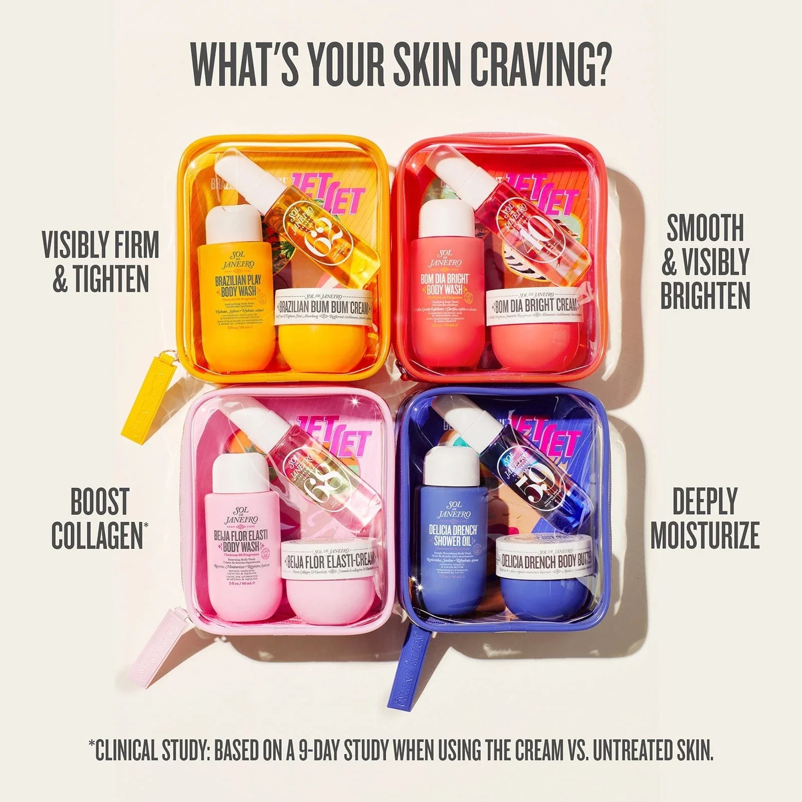 whats your skin craving? visibly firm & tighten, smooth & visibly brighten, boost collagen*, deeply moisturize *clinical study: based on a 9-day study when using the cream vs. untreated skin.