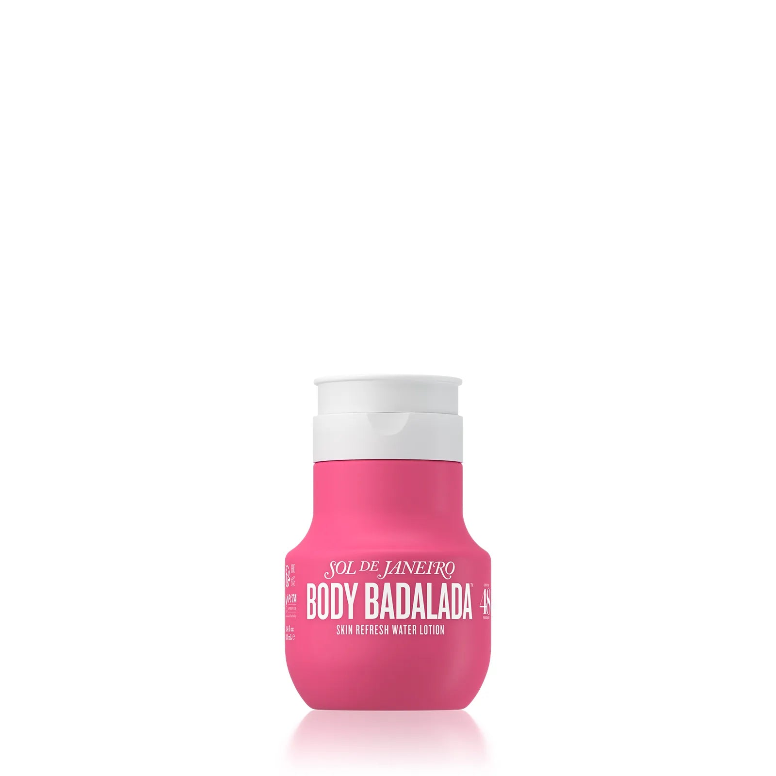Pink bottle with white cap of Sol de Janeiro Body Badalada on a white background 100ml
