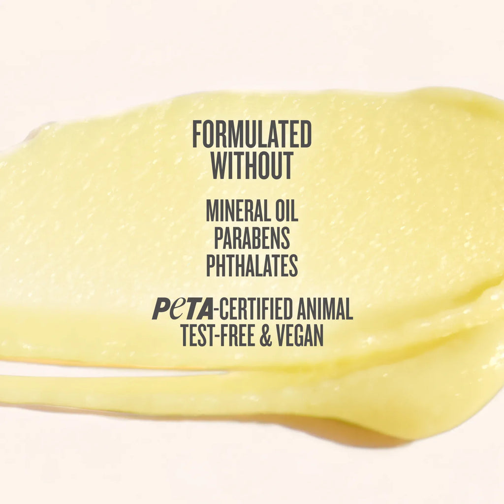 Yellow substance with text about product ingredients and certifications on a white background