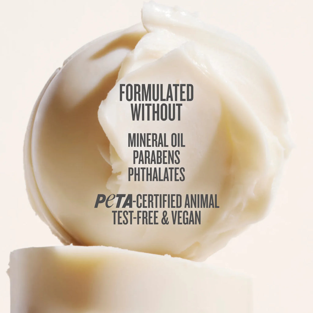 Bar of soap with text indicating it is PETA-certified, animal test-free, and vegan.